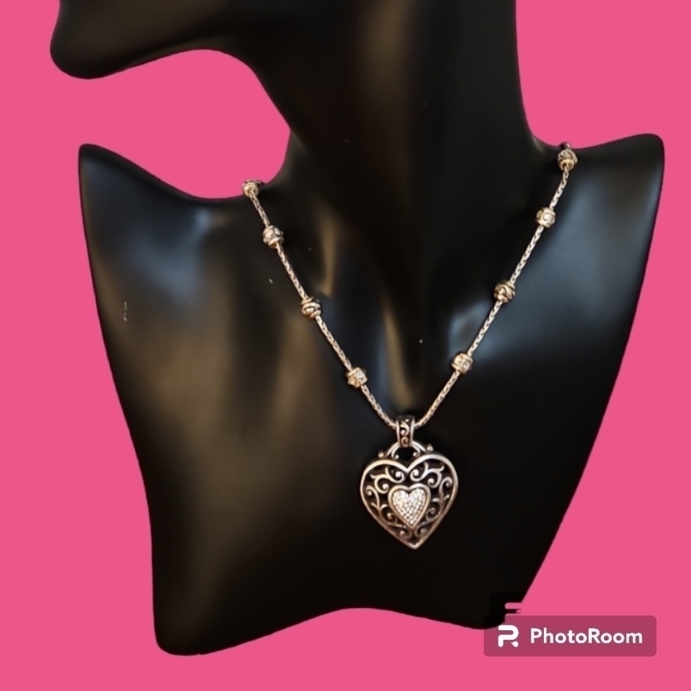 BRIGHTON Silver Plated Reno Heart Crystal Chain Necklace
